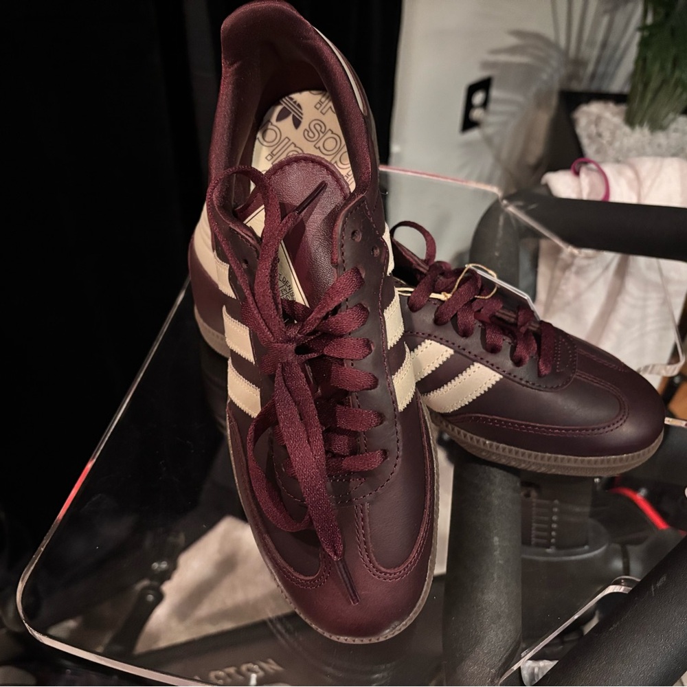 Adidas Samba OG shoe in the Maroon/Crystal Sand colorway. LIMITED EDITION - Picture 3 of 5